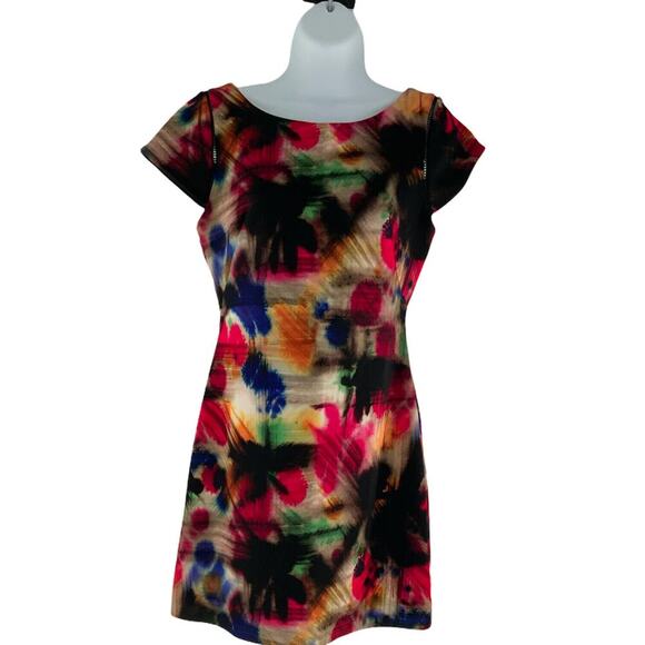 Milly Womens Tie Dye Watercolor Multicolor Print Cap Sleeve Lined Sheath Dress 2 - Picture 1 of 7